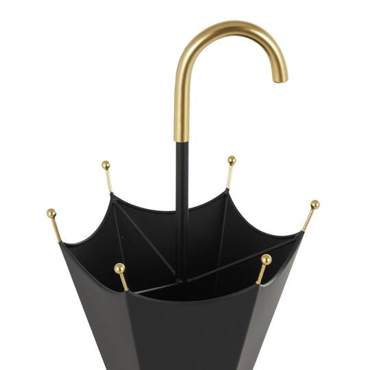 Black Metal Umbrella Stand with Gold Handle & Ball Details